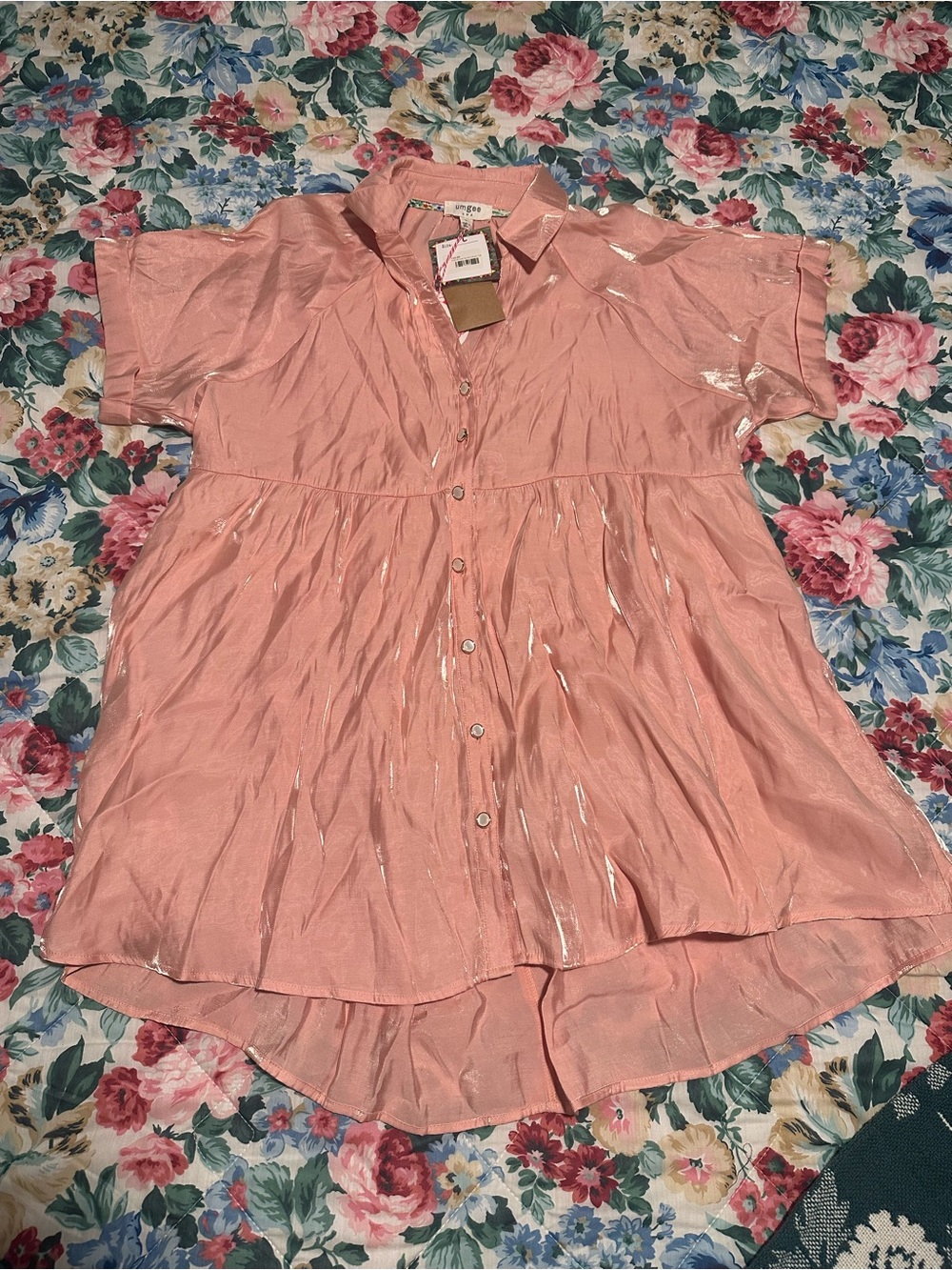 Umgee Shimmery Pink Button-Front Blouse